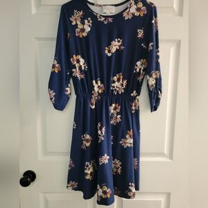 French Grey Navy Floral Dress